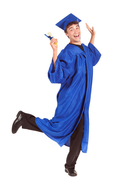 快乐的毕业青年高中生在白色上跳舞图片下载