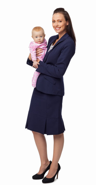 抱着她的小婴儿的职业女性-孤立图片下载