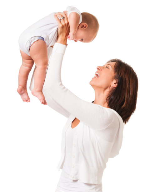 母亲和婴儿，婴儿和儿童隔离在白色背景图片下载