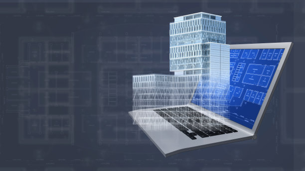 建筑项目蓝图背景与三维建筑模型和计算机图片下载