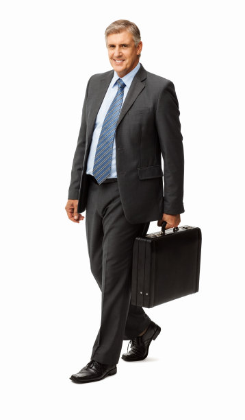 商人与公文包行走在白色的背景图片下载