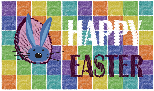 复活节快乐字，以兔子、鸡蛋为背景图片下载