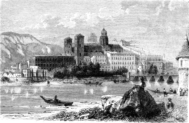 下巴伐利亚的帕绍(维多利亚时代插图)图片下载