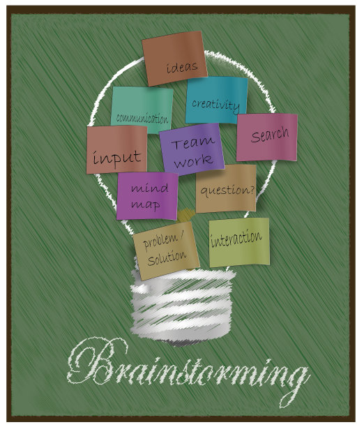 头脑风暴的概念在黑板上白色的彩色贴它的笔记图片下载
