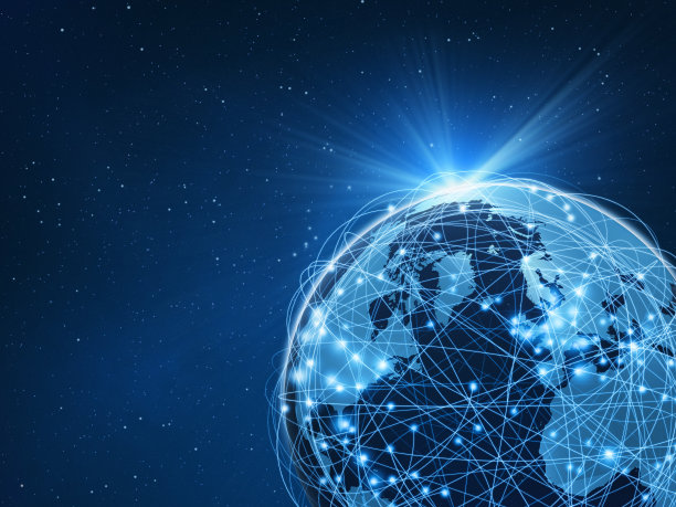 以蓝色空间为背景，通过计算机网络连接世界图片下载