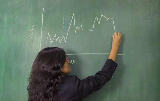 年轻的女商人正在画销售图表图片下载