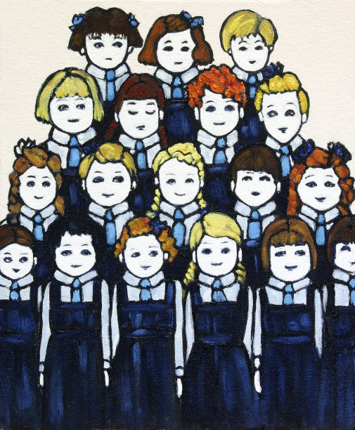 一群穿着校服的孩子油画图片下载