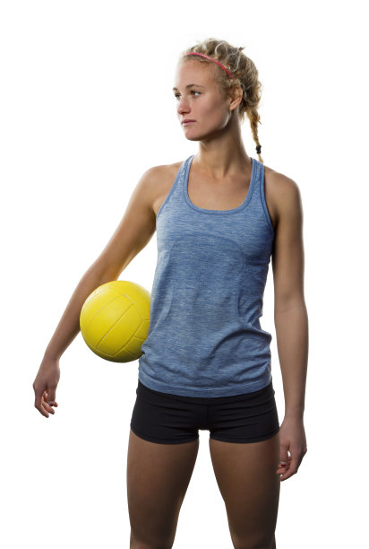 沙滩排球女孩孤立在白色图片下载