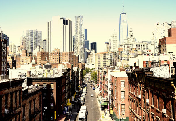 唐人街街道，自由塔，曼哈顿下城，纽约图片下载