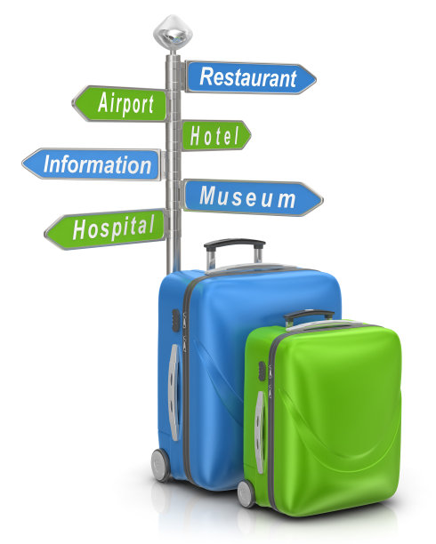 旅游指示牌和旅行箱图片下载
