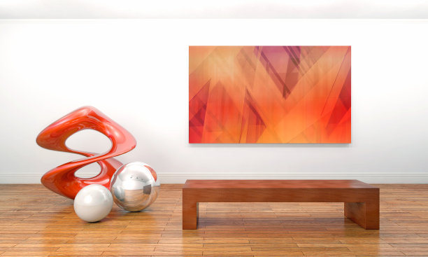 当代艺术博物馆中的现代雕塑和绘画素材图片