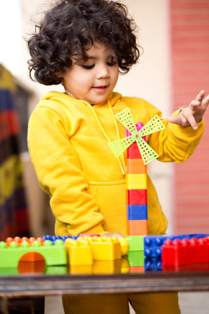 小男孩在玩乐高玩具图片下载