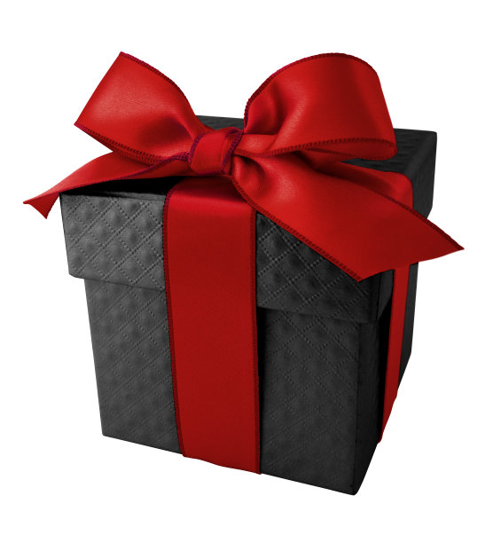 红丝带配黑棉被图案礼品盒图片下载