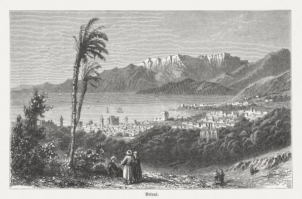 1882年出版的贝鲁特和黎巴嫩木刻版画图片下载