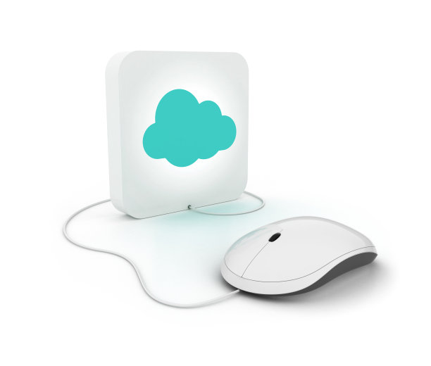 3D白色鼠标与云图标图片下载