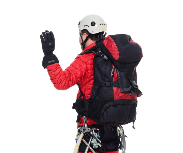 后视图的冰上登山者挥舞的手图片下载