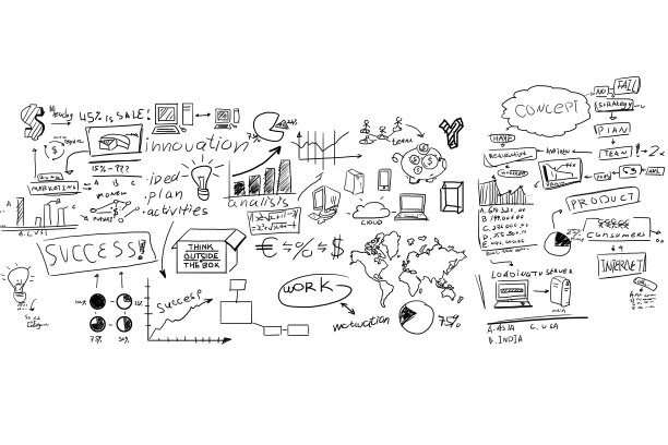 用毛笔在白板上画商业概念图图片下载