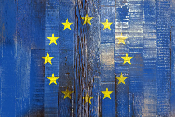 欧盟的旗帜，画在一块脏木板上图片下载