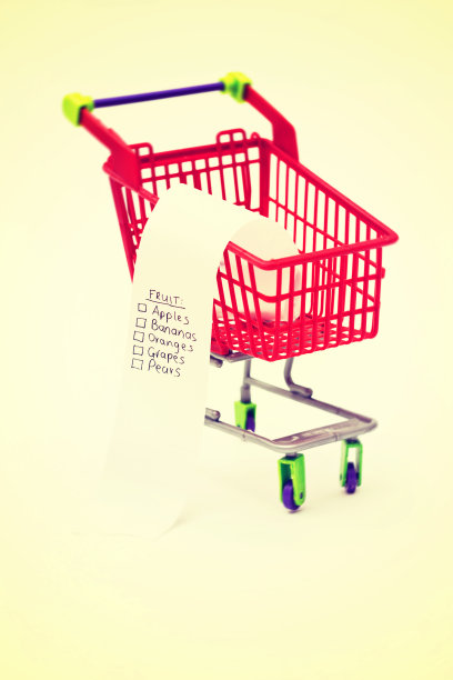 健康水果购物清单在微型购物车图片下载