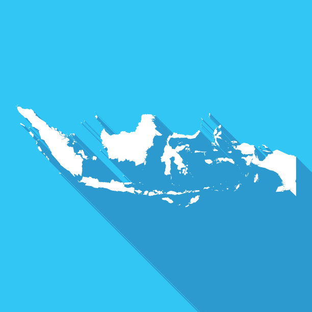 印尼长长的阴影地图在白色的蓝色背景上图片下载