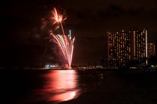 威基基海滩上的烟火图片下载