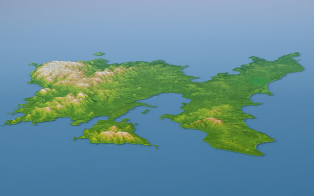 利姆诺斯岛地形图3D景观视图浮雕颜色图片下载