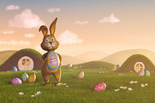 复活节兔子拿着一个蛋图片下载