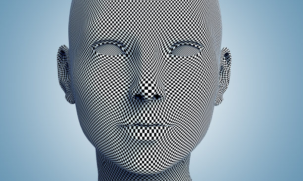 女人的脸在棋盘上孤立白皙。图片下载