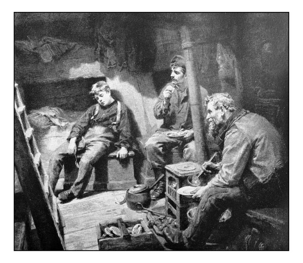 古董点印绘画照片：晚餐与休息图片下载