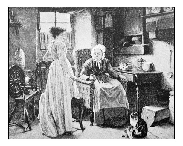 室内女性主题点印老照片图片下载