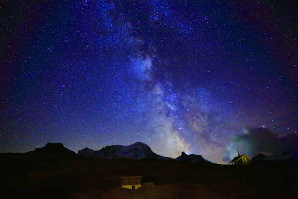 夜间瑞士阿尔卑斯山罗莎山上空的银河系图片下载
