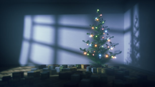 圣诞树上放着礼物图片下载