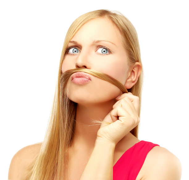 长着胡子的漂亮女人。白色背景。图片下载