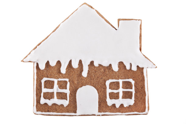 圣诞姜饼屋曲奇孤立在白色的背景图片下载