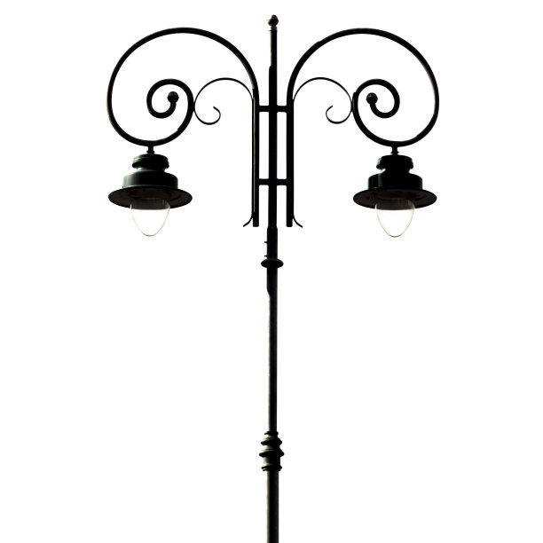 Orante铁街灯柱在方形白色背景下，复制空间图片下载