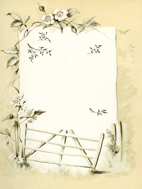 带有农场大门和野玫瑰的维多利亚式框架图片下载