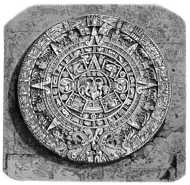 玛雅日历石的古董插图图片下载