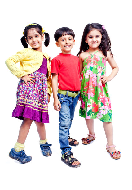 全长度时尚小印度女孩男孩孤立在白色素材图片