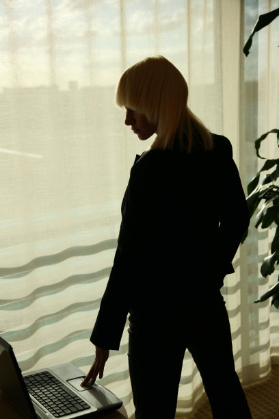 出差的商务女性剪影查看电子邮件图片下载