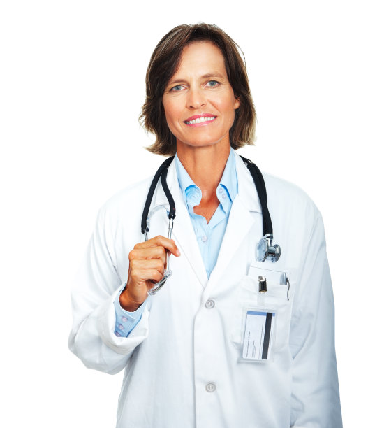 高级医生的肖像微笑在白色的背景图片下载