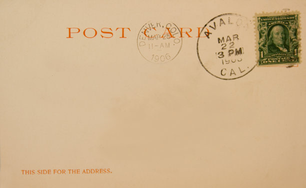 1906年的古董明信片，邮戳为科罗拉多和加利福尼亚图片下载