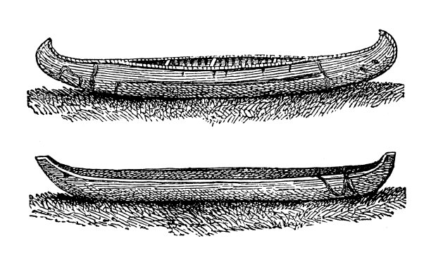 北美印第安人的船只(古董木刻)图片下载