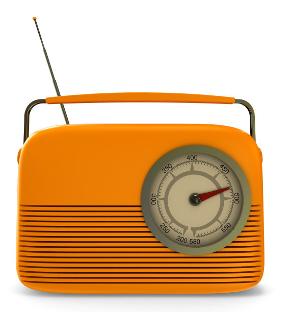 特写一个橙色的复古收音机与剪辑路径图片下载