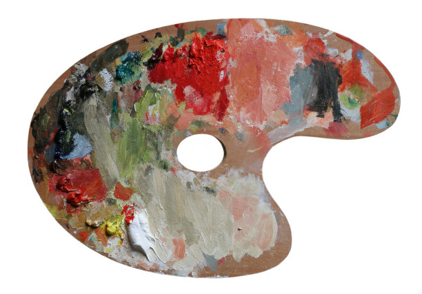 真正的调色板与油漆的木材。图片下载