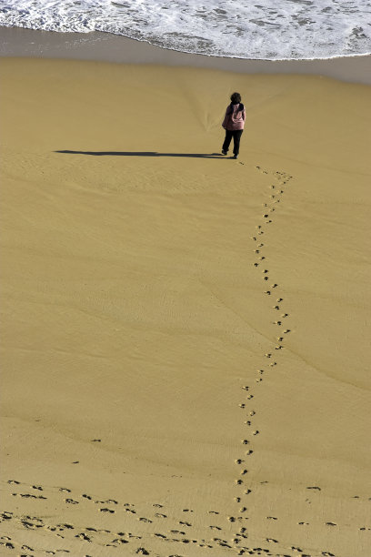 在海滩上散步的女人图片下载