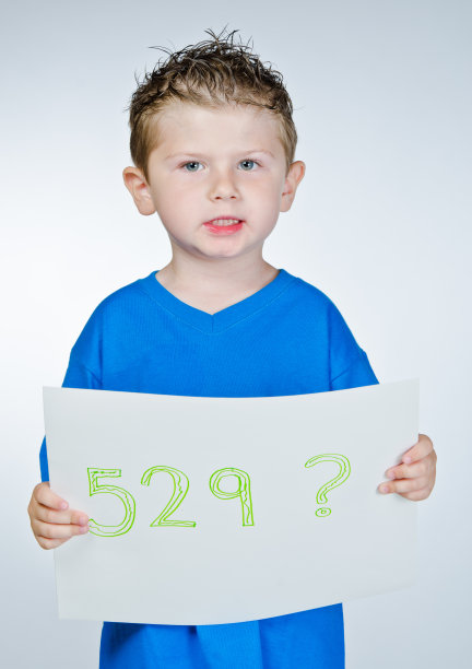 小男孩拿着一个529储蓄计划的牌子图片下载