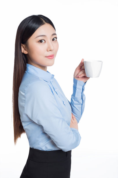 亚洲年轻女商人孤立在白人背景图片下载