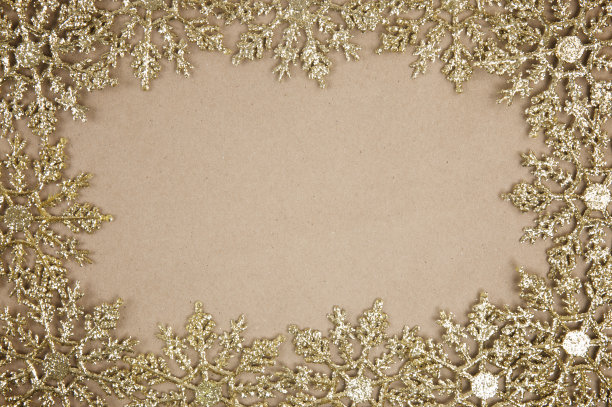 金色雪花假日相框棕色纸图片下载