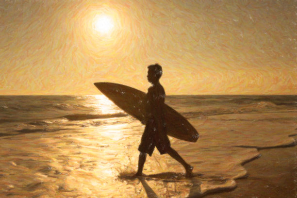 日落冲浪者蜡笔画图片下载