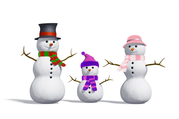 白色背景上的雪人一家图片下载